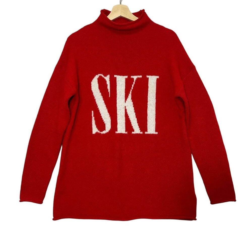 Cupcakes & Cashmere Women’s Red Ski Knit Sweater Medium Size Oversized Christmas - Picture 3 of 9